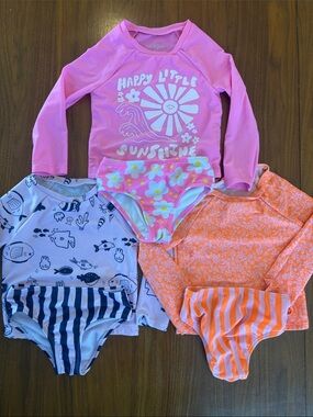 Lot of 3 Cat and Jack 3T Girls Rash Guard & Floral Bikini Bottom Set